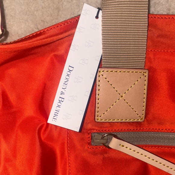 Dooney & Bourke Bright Orange Nylon Tote with Tan Handles - Picture 2 of 5